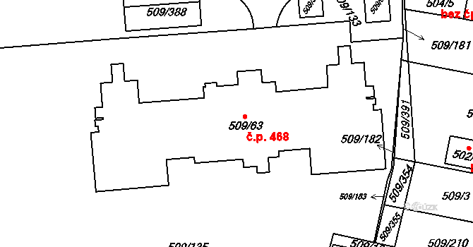 Horní Měcholupy 468, Praha na parcele st. 509/63 v KÚ Horní Měcholupy, Katastrální mapa
