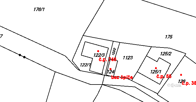 Průhonice 746 na parcele st. 122/3 v KÚ Průhonice, Katastrální mapa