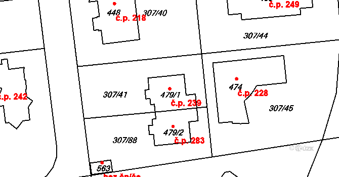 Jíloviště 239 na parcele st. 479/1 v KÚ Jíloviště, Katastrální mapa