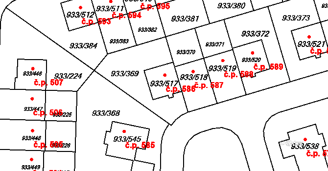 Satalice 586, Praha na parcele st. 933/517 v KÚ Satalice, Katastrální mapa