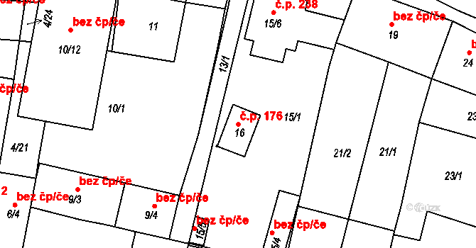 Milovice 176 na parcele st. 16 v KÚ Milovice u Mikulova, Katastrální mapa