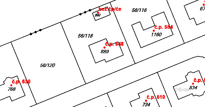 Hovorčovice 548 na parcele st. 889 v KÚ Hovorčovice, Katastrální mapa