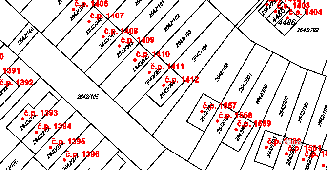 Kuřim 1412 na parcele st. 2642/284 v KÚ Kuřim, Katastrální mapa