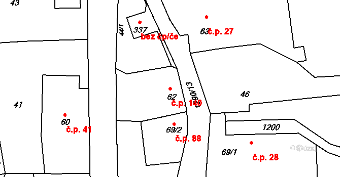 Kostelec 140, Zlín na parcele st. 62 v KÚ Kostelec u Zlína, Katastrální mapa