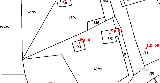 Kutrovice 4 na parcele st. 144 v KÚ Kutrovice, Katastrální mapa