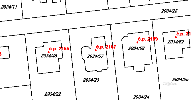 Turnov 2157 na parcele st. 2934/57 v KÚ Turnov, Katastrální mapa