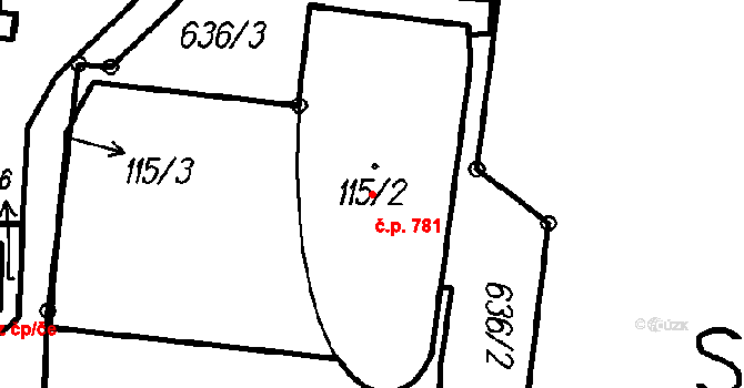Čeladná 781 na parcele st. 115/2 v KÚ Čeladná, Katastrální mapa