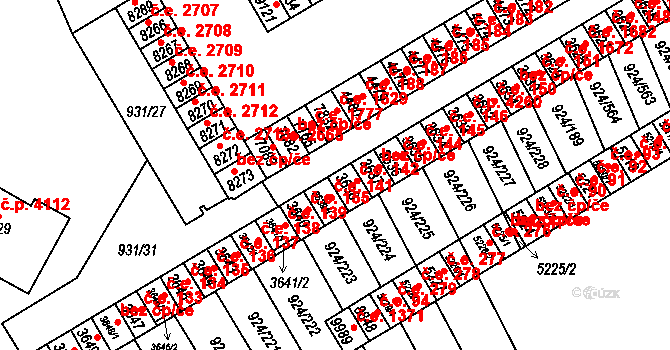 Hodonín 142 na parcele st. 3638 v KÚ Hodonín, Katastrální mapa