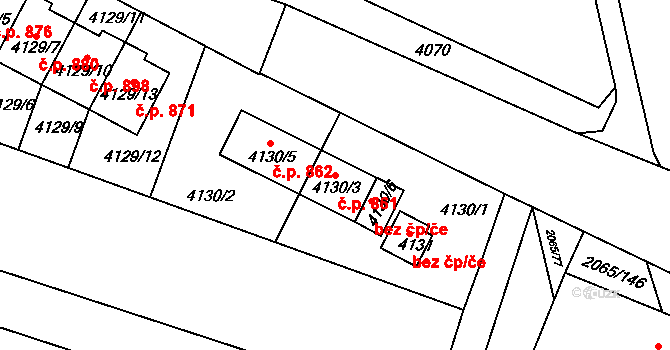Tuřany 861, Brno na parcele st. 4130/3 v KÚ Tuřany, Katastrální mapa