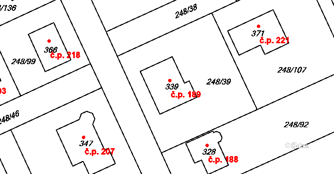 Hnojice 189 na parcele st. 339 v KÚ Hnojice, Katastrální mapa