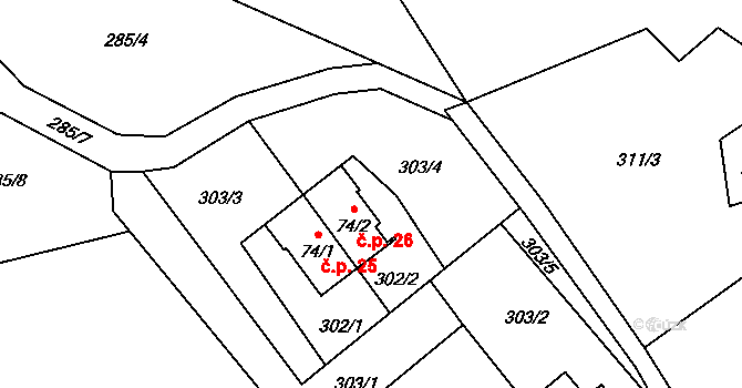 Františkov 26, Rokytnice nad Jizerou na parcele st. 74/2 v KÚ Františkov v Krkonoších, Katastrální mapa