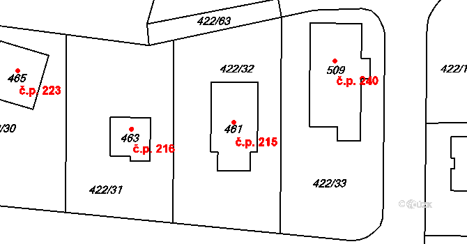 Smrkovice 215, Písek na parcele st. 461 v KÚ Smrkovice, Katastrální mapa