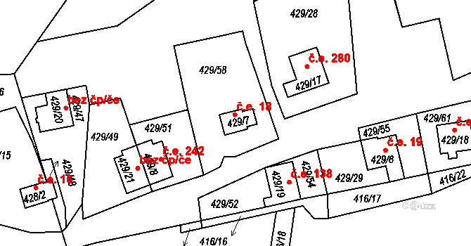Milná 18, Frymburk na parcele st. 429/7 v KÚ Frymburk, Katastrální mapa