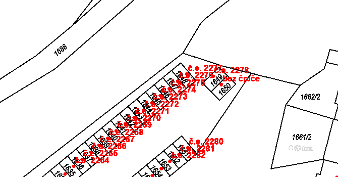 Hlubočky 2275 na parcele st. 1646 v KÚ Hlubočky, Katastrální mapa
