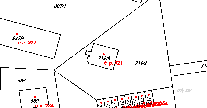 Velké Březno 321 na parcele st. 719/8 v KÚ Velké Březno, Katastrální mapa