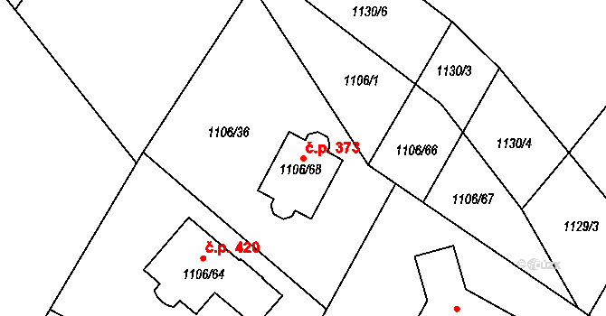 Senec 373, Zruč-Senec na parcele st. 1106/68 v KÚ Senec u Plzně, Katastrální mapa