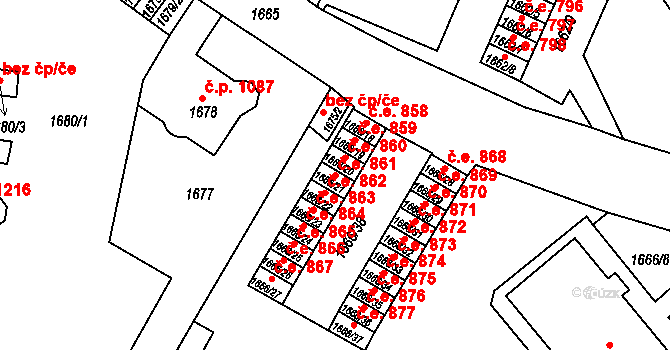 Děčín VI-Letná 861, Děčín na parcele st. 1666/21 v KÚ Podmokly, Katastrální mapa
