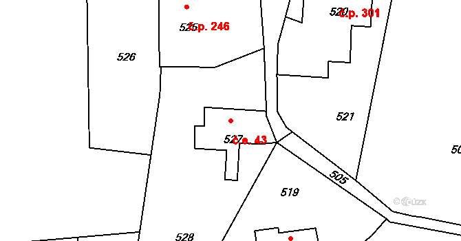 Dolní Chřibská 43, Chřibská na parcele st. 527 v KÚ Dolní Chřibská, Katastrální mapa