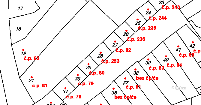 Chvalkovice na Hané 253, Ivanovice na Hané na parcele st. 28 v KÚ Chvalkovice na Hané, Katastrální mapa