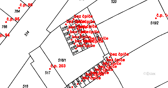 Bedihošť 41324536 na parcele st. 518/10 v KÚ Bedihošť, Katastrální mapa
