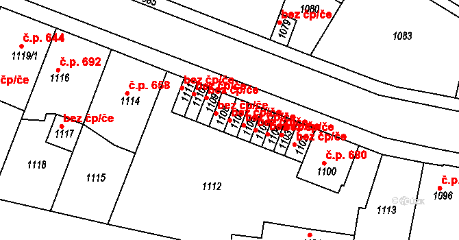 Kladno 41648536 na parcele st. 1107 v KÚ Motyčín, Katastrální mapa