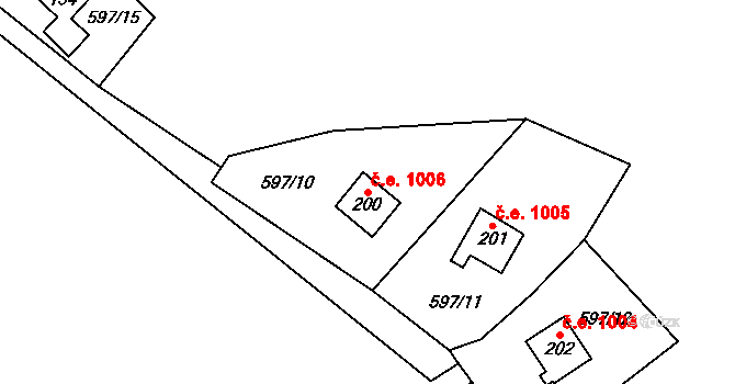 Čavisov 1006 na parcele st. 200 v KÚ Čavisov, Katastrální mapa