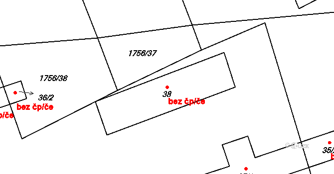 Hvozd 46387536 na parcele st. 38 v KÚ Hodoviz, Katastrální mapa