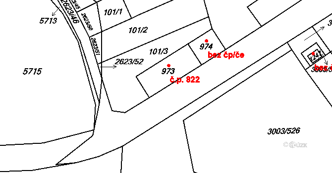 Rakvice 822 na parcele st. 973 v KÚ Rakvice, Katastrální mapa