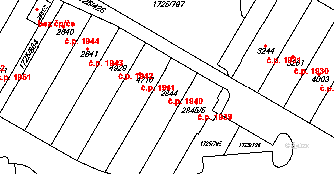 Uherský Brod 1940 na parcele st. 2844 v KÚ Uherský Brod, Katastrální mapa