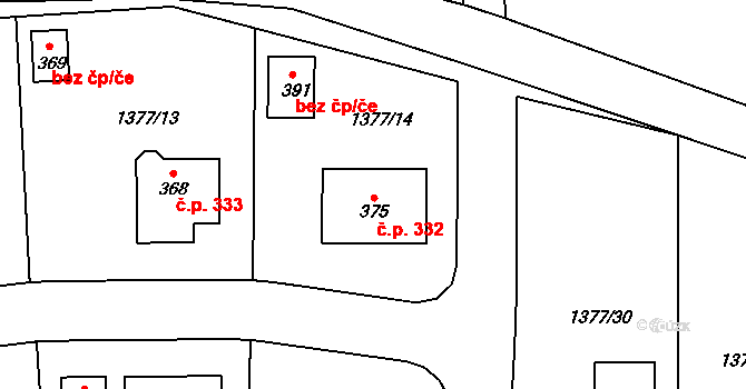 Staňkovice 332 na parcele st. 375 v KÚ Staňkovice u Žatce, Katastrální mapa