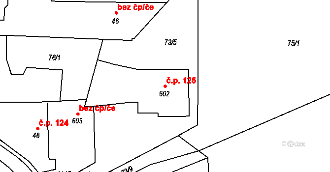 Hrochův Týnec 125 na parcele st. 602 v KÚ Hrochův Týnec, Katastrální mapa