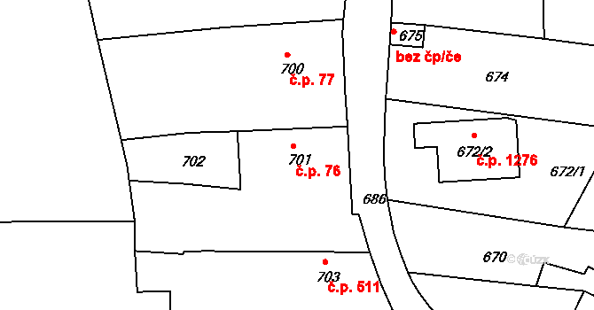 Třešť 76 na parcele st. 701 v KÚ Třešť, Katastrální mapa