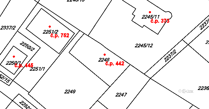 Rapotín 442 na parcele st. 2248 v KÚ Rapotín, Katastrální mapa