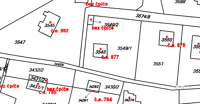 Černošice 877 na parcele st. 3548 v KÚ Černošice, Katastrální mapa