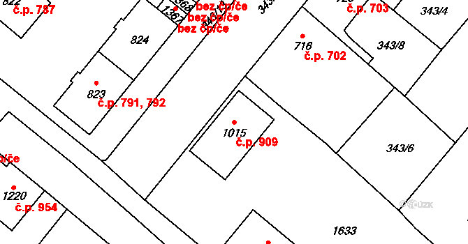 Přeštice 909 na parcele st. 1015 v KÚ Přeštice, Katastrální mapa