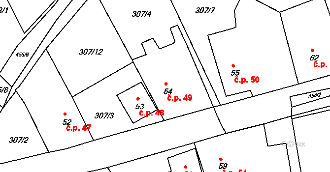 Nevid 49 na parcele st. 54 v KÚ Nevid, Katastrální mapa