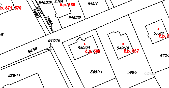 Lázně Bohdaneč 568 na parcele st. 549/20 v KÚ Lázně Bohdaneč, Katastrální mapa