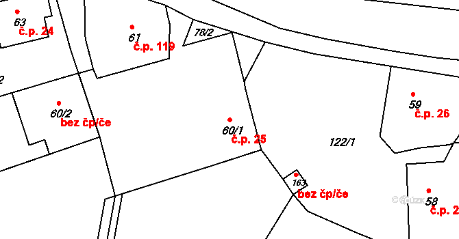 Horní Kamenice 25, Česká Kamenice na parcele st. 60/1 v KÚ Horní Kamenice, Katastrální mapa