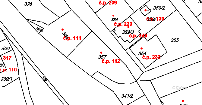 Olomučany 112 na parcele st. 357 v KÚ Olomučany, Katastrální mapa