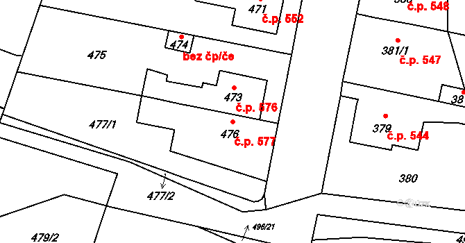 Mohelnice 577 na parcele st. 476 v KÚ Mohelnice, Katastrální mapa