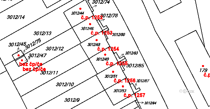 Kopřivnice 1255 na parcele st. 3012/49 v KÚ Kopřivnice, Katastrální mapa