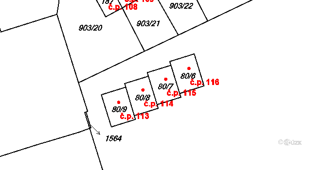 Domoradice 115, Český Krumlov na parcele st. 80/7 v KÚ Přísečná-Domoradice, Katastrální mapa