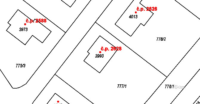 Říčany 2628 na parcele st. 3993 v KÚ Říčany u Prahy, Katastrální mapa