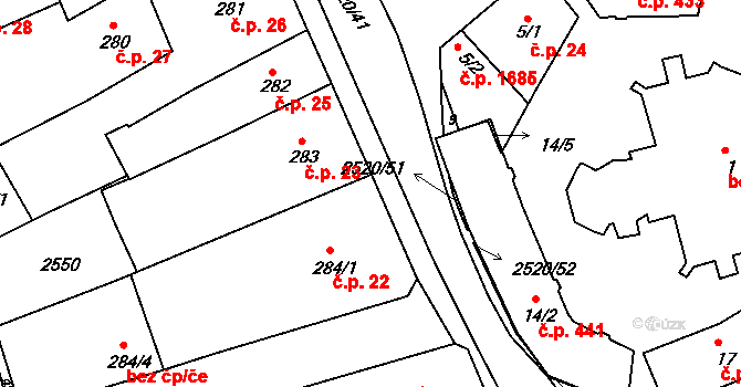 Humpolec 22 na parcele st. 284/1 v KÚ Humpolec, Katastrální mapa