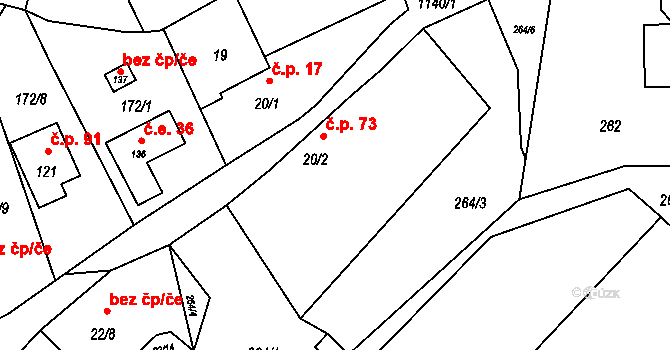 Kluček 73, Liběšice na parcele st. 20/2 v KÚ Kluček, Katastrální mapa
