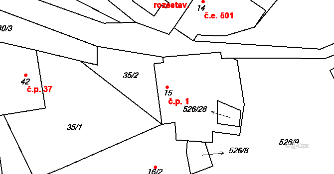 Cibotín 1, Česká Bělá na parcele st. 15 v KÚ Cibotín, Katastrální mapa