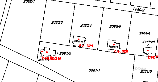 Chotěboř 321 na parcele st. 2080/16 v KÚ Chotěboř, Katastrální mapa