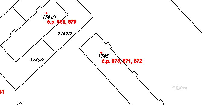 Týniště nad Orlicí 871,872,873 na parcele st. 1745 v KÚ Týniště nad Orlicí, Katastrální mapa