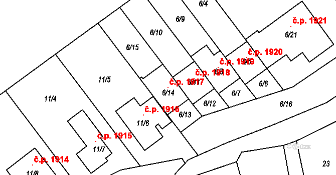 Kuřim 1917 na parcele st. 6/14 v KÚ Kuřim, Katastrální mapa