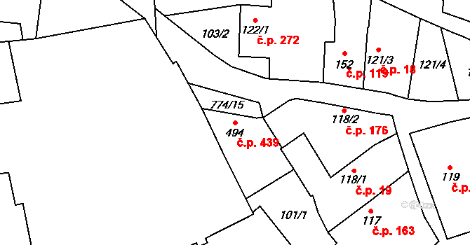 Chotěšov 439 na parcele st. 494 v KÚ Chotěšov, Katastrální mapa